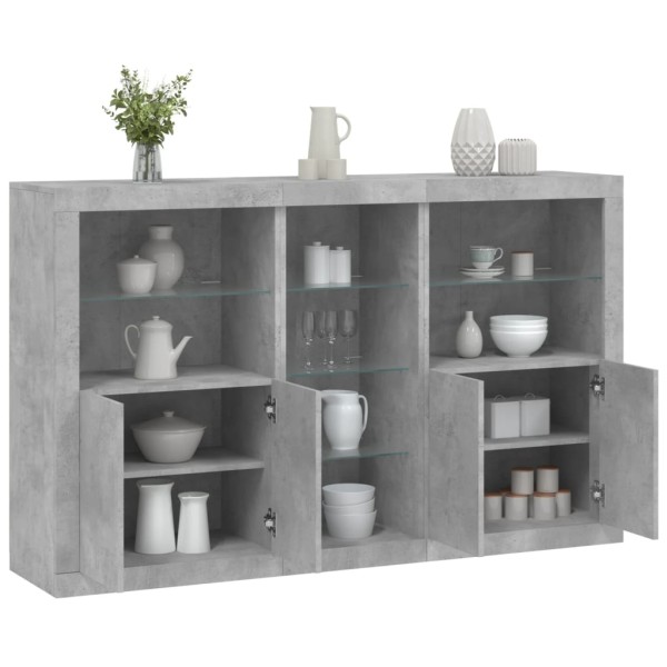 Side cabinet with LED lights, concrete gray, 162x37x100cm