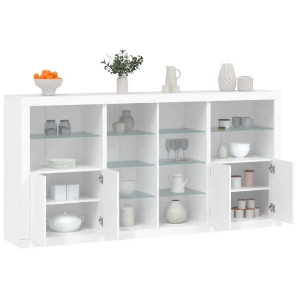 Side cabinet with LED lights, white, 202x37x100cm