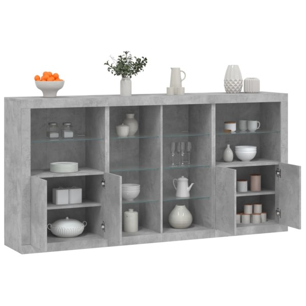 Side cabinet with LED lights, concrete gray, 202x37x100cm