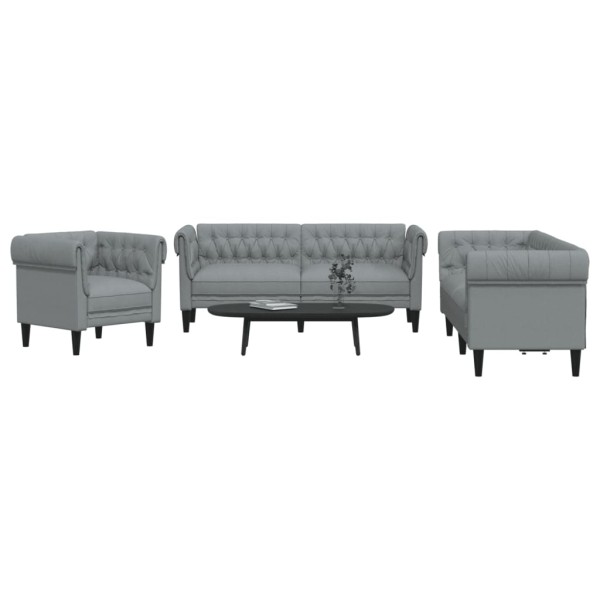 Sofa set, 3 parts, light gray color, fabric