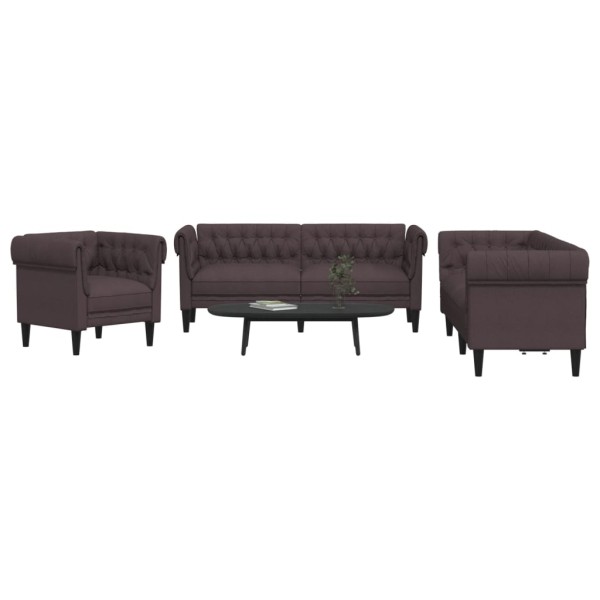 Sofa set, 3 parts, dark brown, fabric
