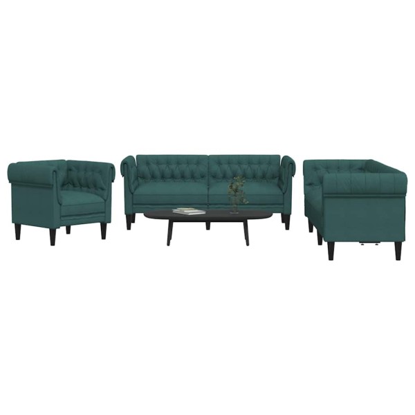 Sofa set, 3 parts, dark green, fabric