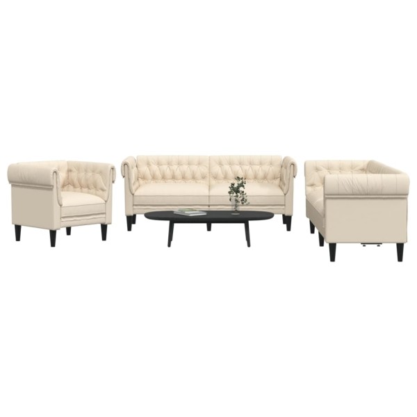 Sofa set, 3 parts, cream color, fabric