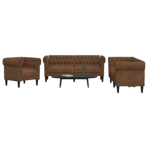 Sofa set, 3 parts, brown color, fabric