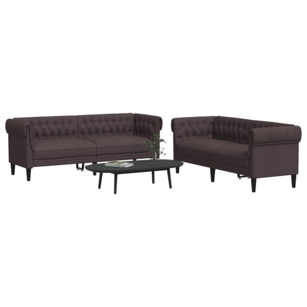 Sofa set, 2 parts, dark brown, fabric
