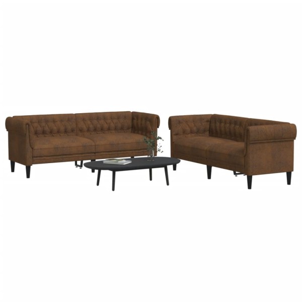 Sofa set, 2 parts, brown, fabric