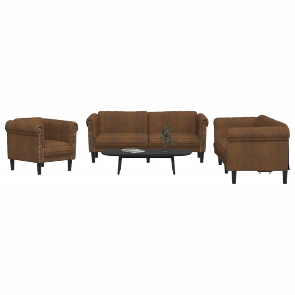 Sofa set, 3 parts, brown, velvet