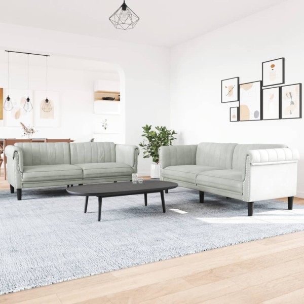 Sofa set, 2 parts, light gray color, velvet