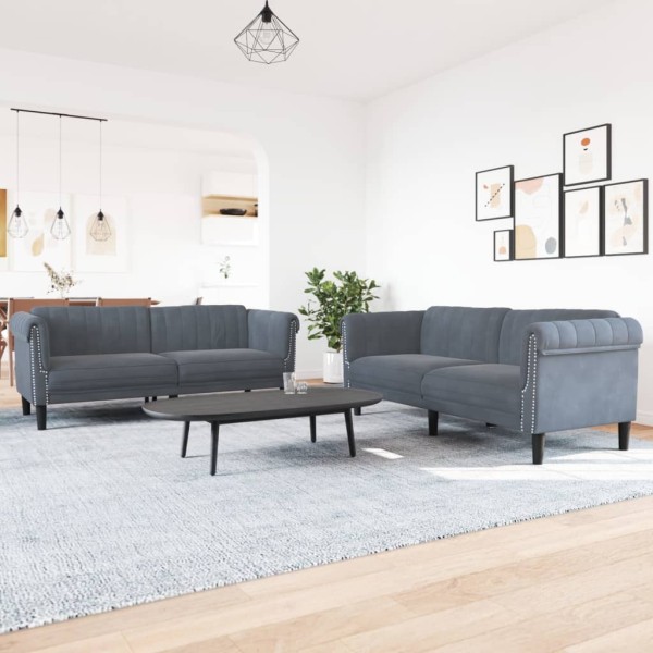 Sofa set, 2 parts, dark gray, velvet