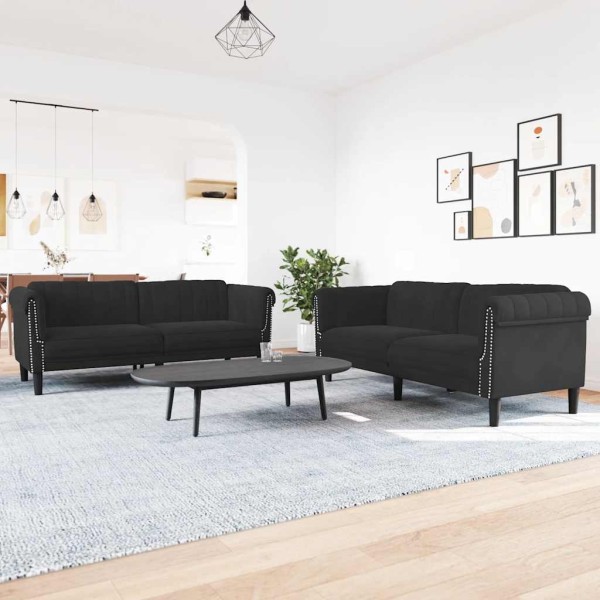Sofa set, 2 parts, black, velvet