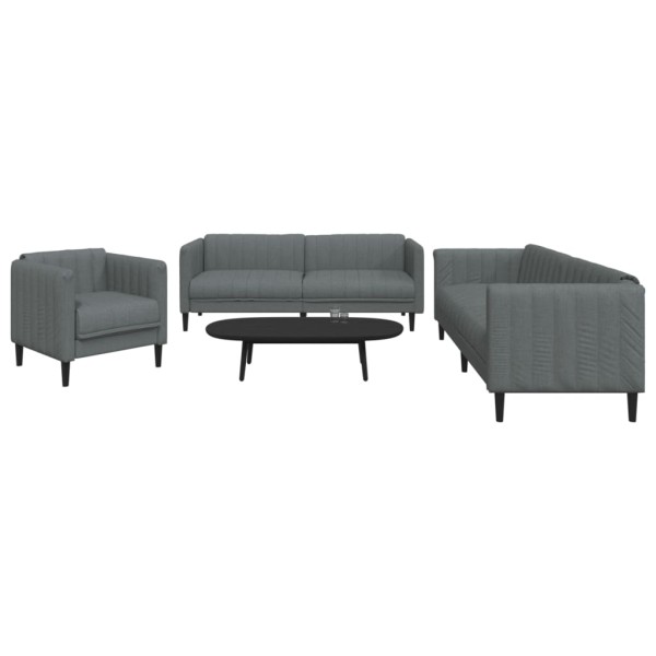 Sofa set, 3 parts, dark gray, fabric