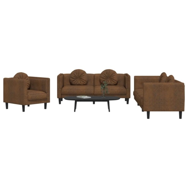 Sofa set with pillows, 3 parts, brown, velvet
