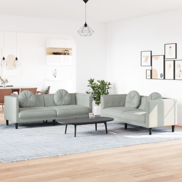 Sofa set with pillows, 2 parts, gray, velvet