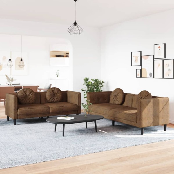 Sofa set with pillows, 2 parts, brown, velvet