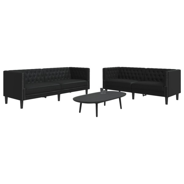 Chesterfield sofų komplektas, 2 dalių, juodas, dirbtinė oda