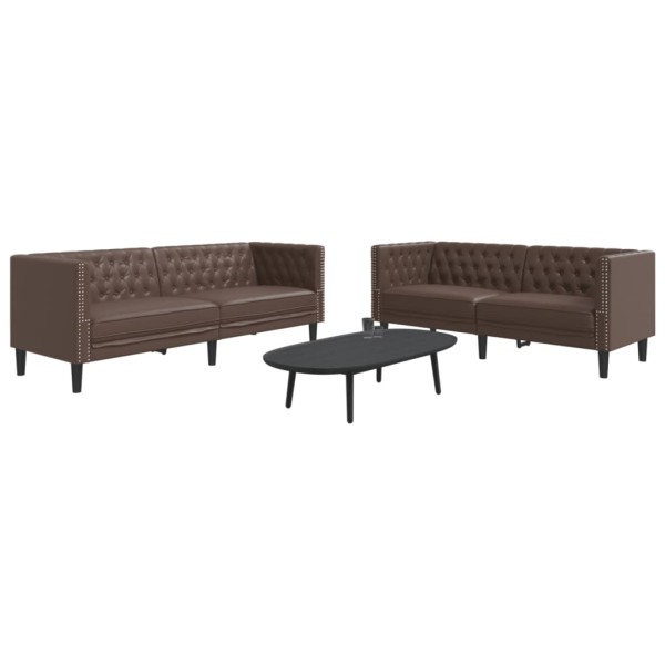 Chesterfield sofų komplektas, 2 dalių, rudas, dirbtinė oda