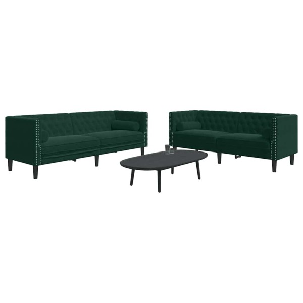 Chesterfield sofa set with cushions, 2 parts, green