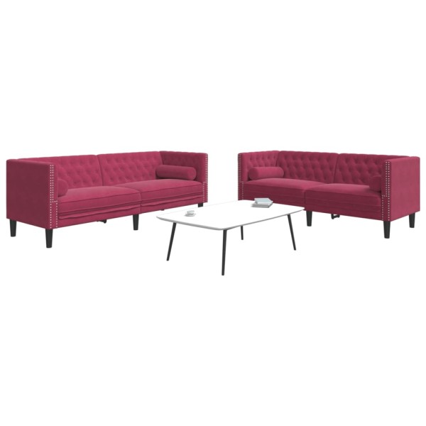 Chesterfield sofa set with cushions, 2 parts, red