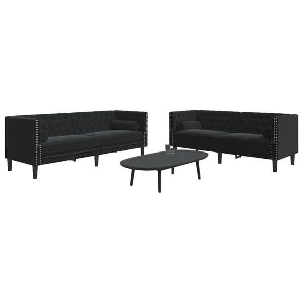 Chesterfield sofa set with cushions, 2 pieces, black