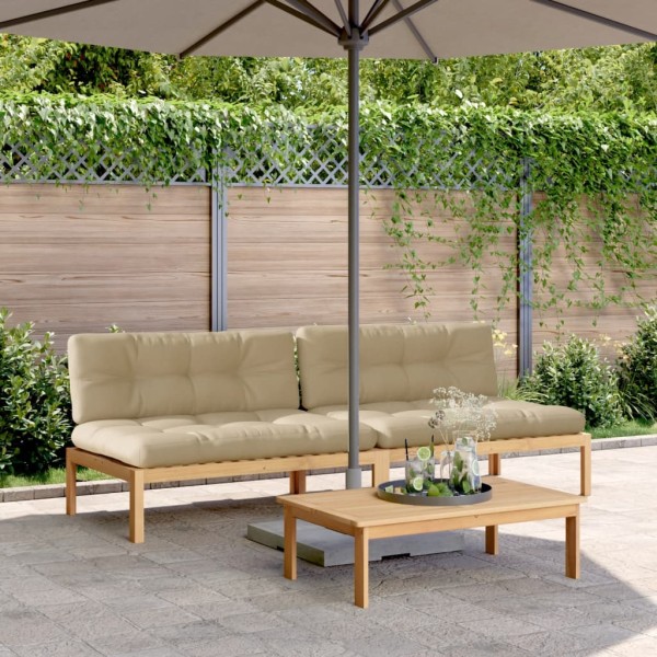 Middle sofa parts made of pallets with pillows, 2 pcs., acacia