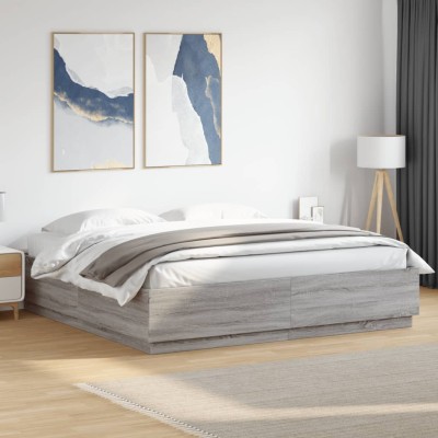 Bed frame with LED, gray...