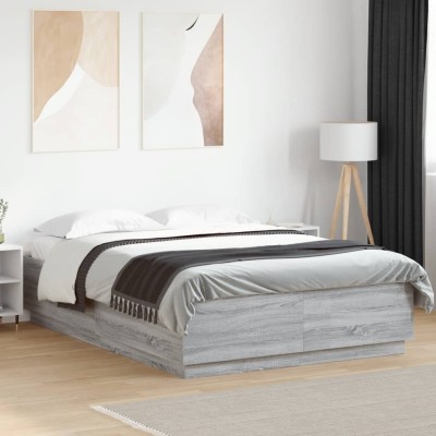 Bed frame with LED, gray...