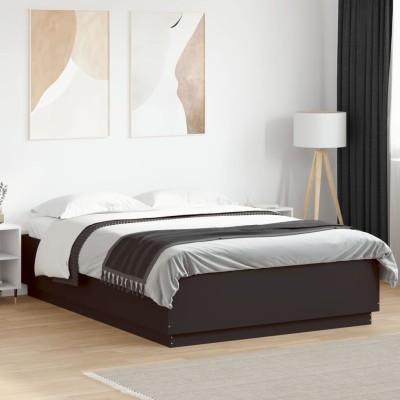 Bed frame with LED, black,...