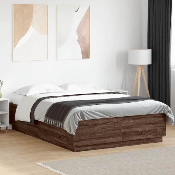 Bed frame with LED, brown oak, 120x200cm, treated wood