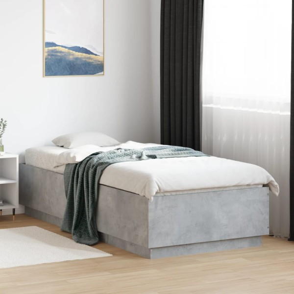 Bed frame with LED, concrete gray, 90x200cm, processed wood