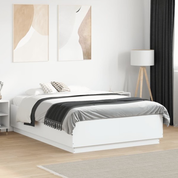 Bed frame with LED, white, 135x190cm, processed wood