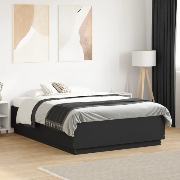 Bed frame with LED, black, 120x190cm, processed wood