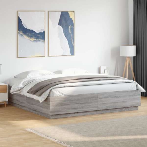 Bed frame, gray oak color, 180x200cm, processed wood