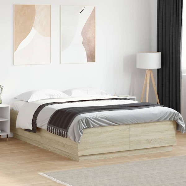 Bed frame, sonoma oak color, 140x200cm, processed wood