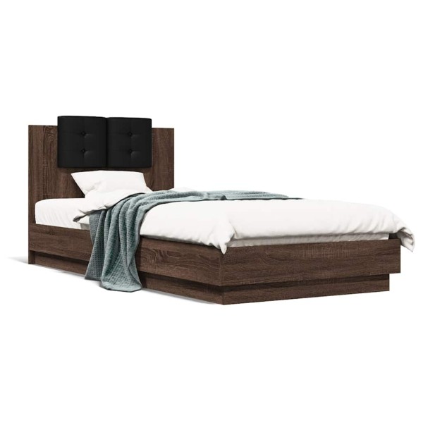 Bed frame with headboard, brown oak, 90x200cm, wood