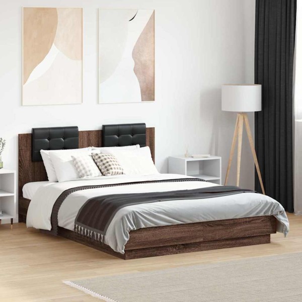 Bed frame with headboard, brown oak, 120x190cm, wood