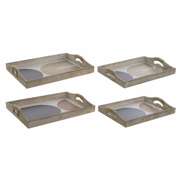 Tarjotin DKD Home Decor 40,6 x 30 x 6 cm Beige Sininen Puu MDF (2 osaa)