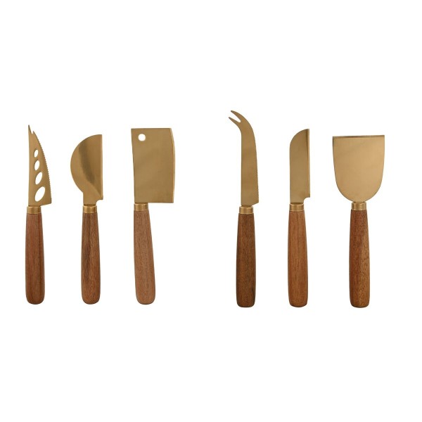 Cheese Knives Home ESPRIT Golden Natural Stainless steel Acacia 2 Units (3 Pieces)