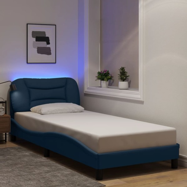 Bed frame with LED without mattress, Hvar, blue, 80x200 cm, fabric