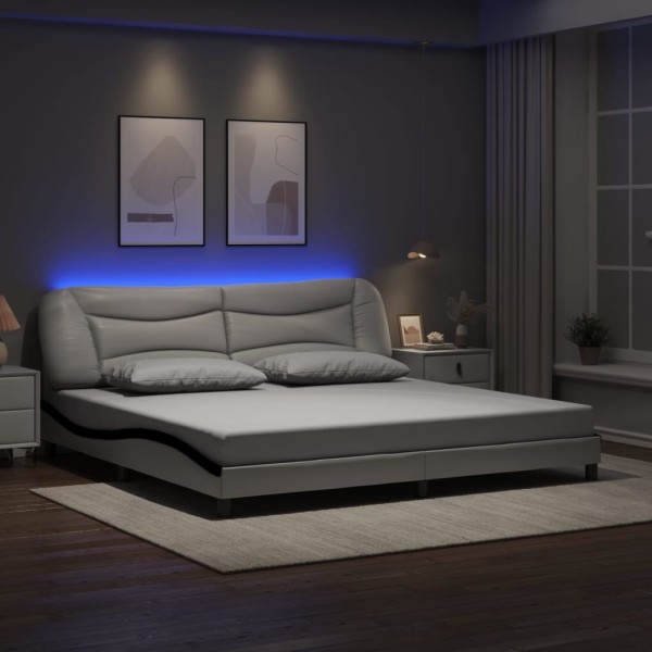 Bed frame with LED without mattress, Hvar, white and black, 200x200cm