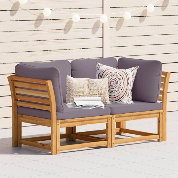 Double garden sofa with cushions, solid acacia wood