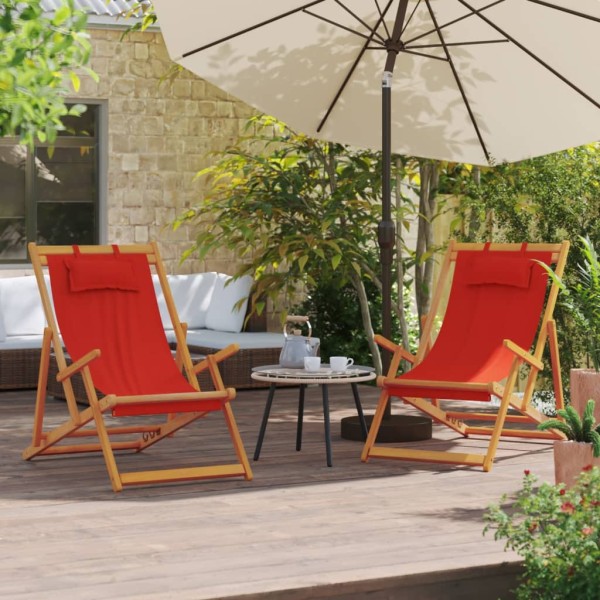 Folding beach chairs, 2 pcs., red color, fabric