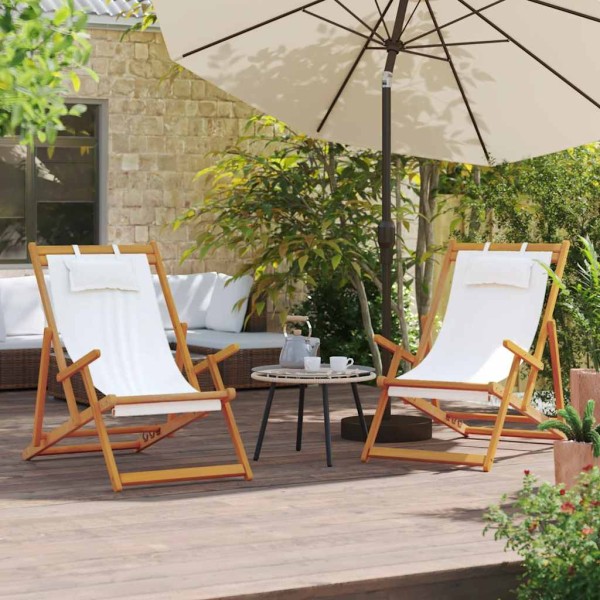 Folding beach chairs, 2 pcs., cream color, fabric