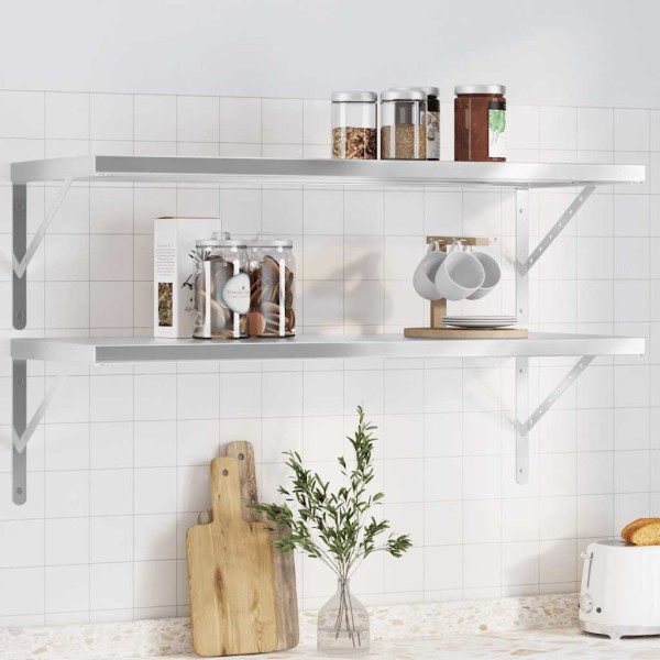 Wall shelves, 2 pcs., silver, 100x40cm, steel