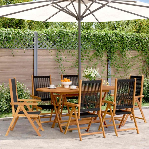 Reclining garden chairs, 6 pcs., black, solid acacia wood