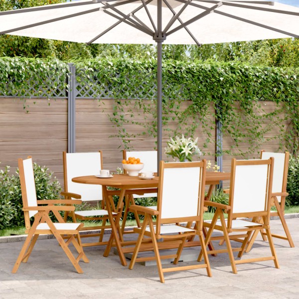Reclining garden chairs, 6 pcs., cream, fabric and wood