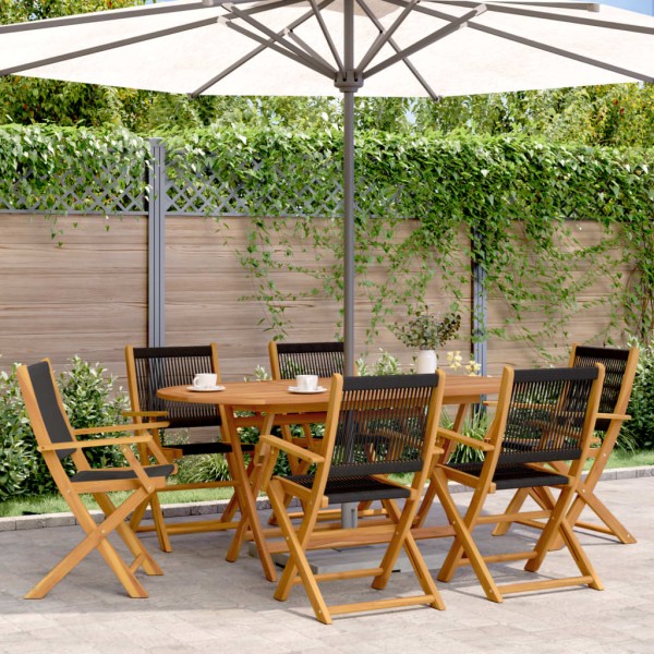 Folding garden chairs, 6 pcs., black, solid acacia