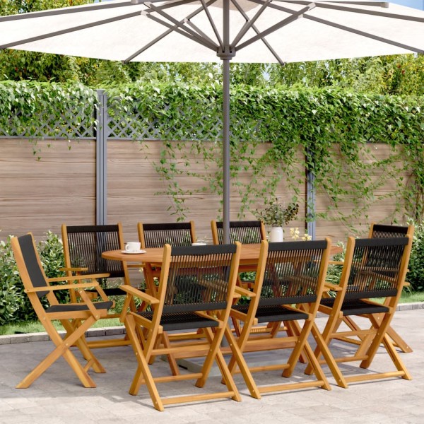 Folding garden chairs, 8 pcs., black, solid acacia
