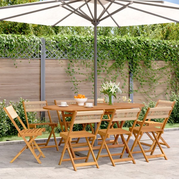 Folding garden chairs, 8 pcs., sand, acacia massif