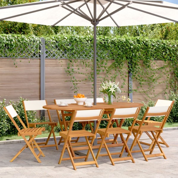 Folding garden chairs, 8 pcs., cream, fabric and wood
