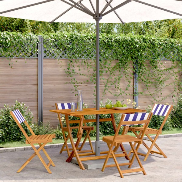 Folding garden chairs, 4 pcs., blue/white, fabric/wood